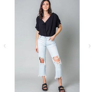 Free People Black Cleo Bodysuit With Tie Front